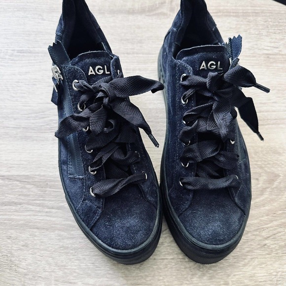 AGL Blue Suede Night Nero Light Weight Low Top Sneakers - Picture 3 of 5